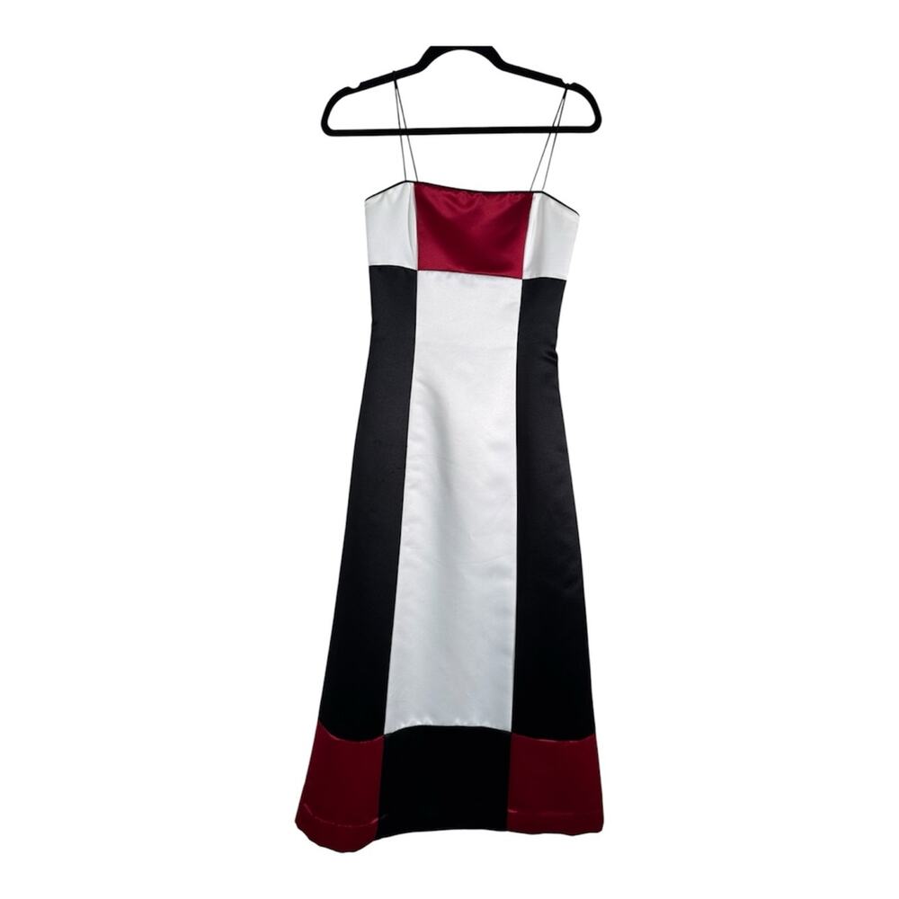 Vintage Jessica McClintock Gunne Sax Black White Red Satin Midi Dress Womens S - Picture 2 of 14